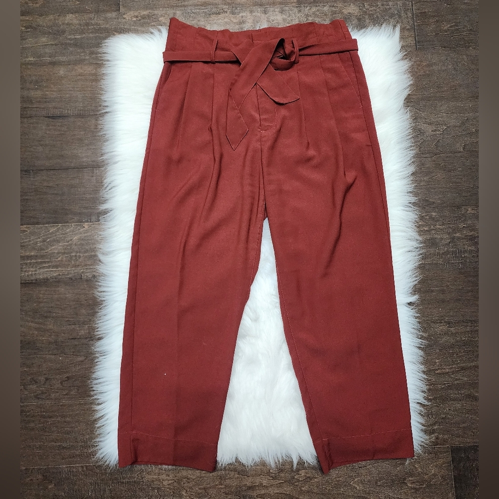 Madewell Drapey Paperbag Tie-Waist Pants Rust Orange Red Size 10 High Rise